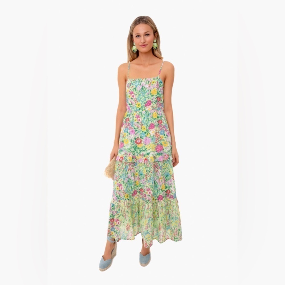 Banajan Hazel Tiered Maxi Dress Pistachio Green Floral, XS